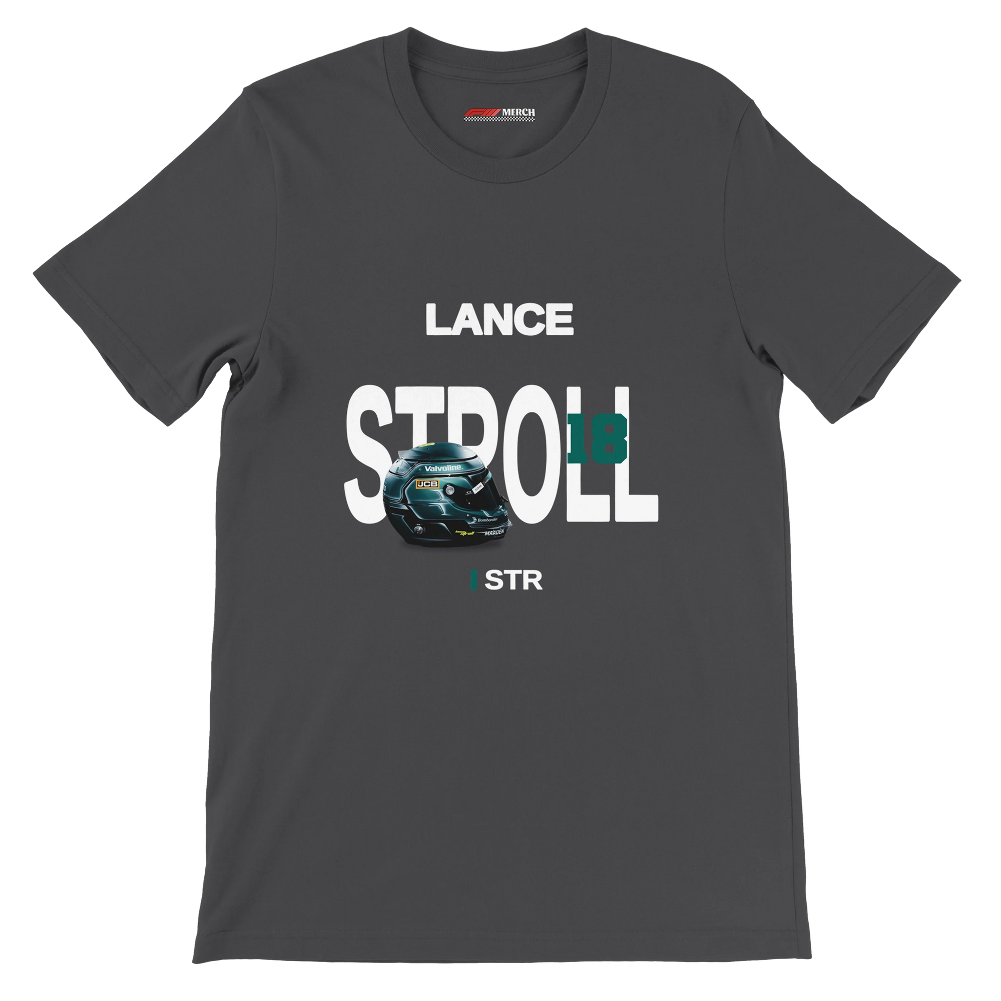 f111 merch dark-grey color t-shirt with stroll branding.