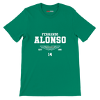 f111 merch kelly color t-shirt with fernando-alonso branding.