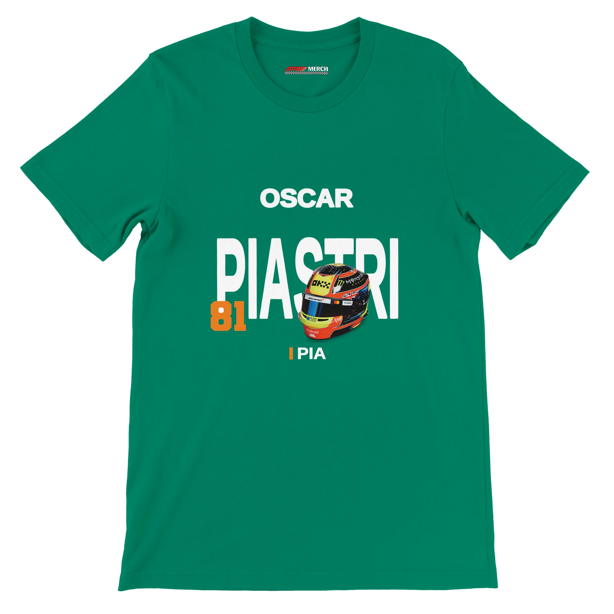 f111 merch kelly color t-shirt with piastri branding.