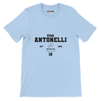 f111 merch light-blue color t-shirt with antonelli branding.
