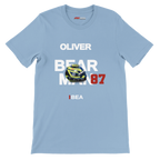 f111 merch light-blue color t-shirt with bearman branding.