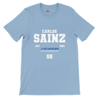 f111 merch light-blue color t-shirt with carlos-sainz branding.