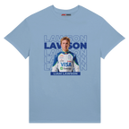 f111 merch light-blue color t-shirt with lawson branding.