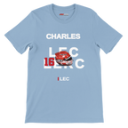 f111 merch light-blue color t-shirt with leclerc branding.