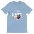 f111 merch light-blue color t-shirt with piastri branding.