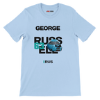 f111 merch light-blue color t-shirt with russell branding.