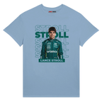 f111 merch light-blue color t-shirt with stroll branding.