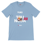 f111 merch light-blue color t-shirt with tsunoda branding.