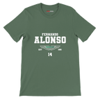 f111 merch military-green color t-shirt with fernando-alonso branding.