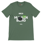 f111 merch military-green color t-shirt with hulkenberg branding.