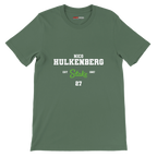 f111 merch military-green color t-shirt with nico-hulkenberg branding.