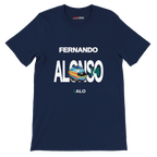 f111 merch navy color t-shirt with alonso branding.