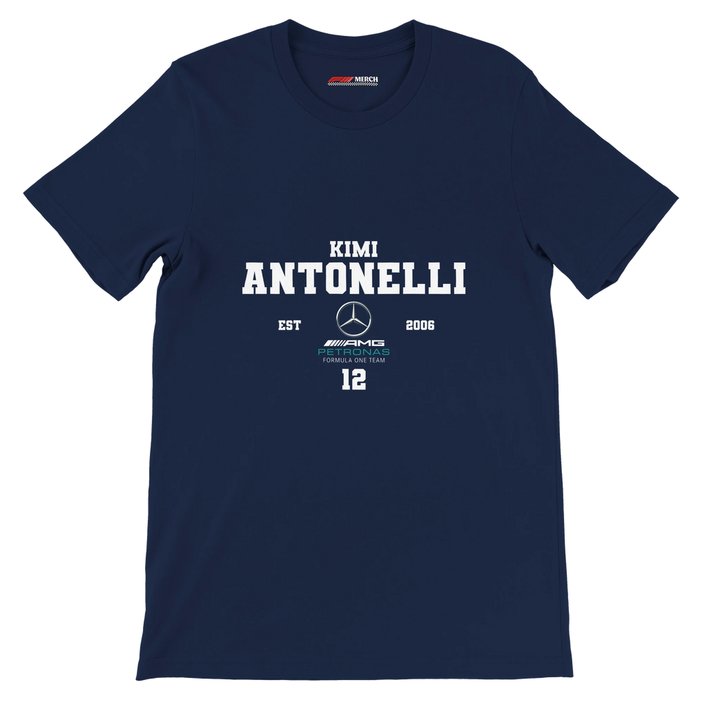 f111 merch navy color t-shirt with antonelli branding.