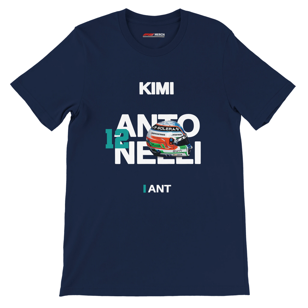 f111 merch navy color t-shirt with antonelli branding.