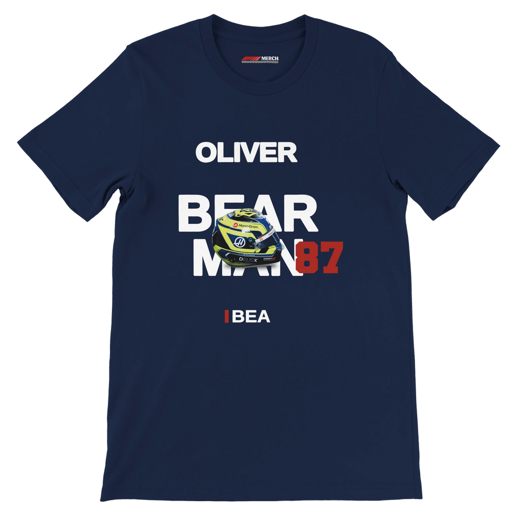 f111 merch navy color t-shirt with bearman branding.