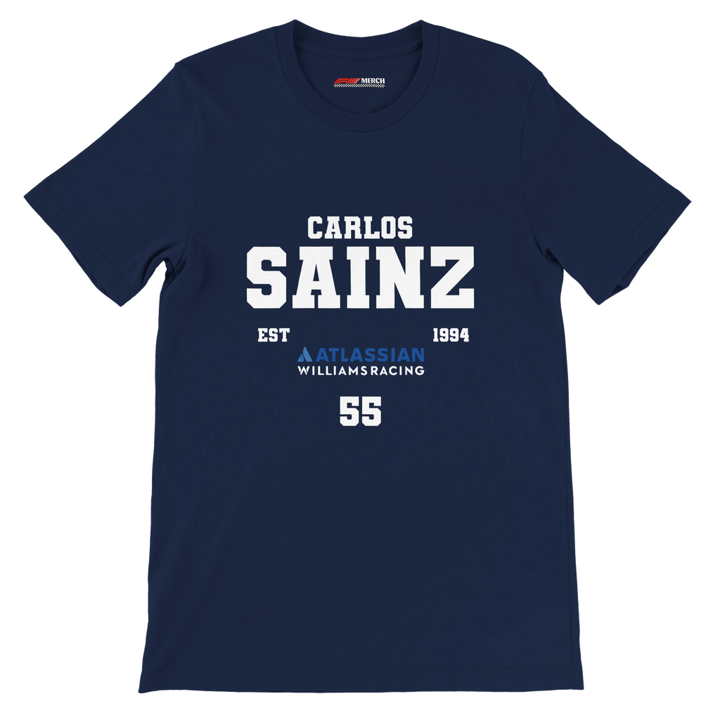 f111 merch navy color t-shirt with carlos-sainz branding.