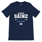 f111 merch navy color t-shirt with carlos-sainz branding.