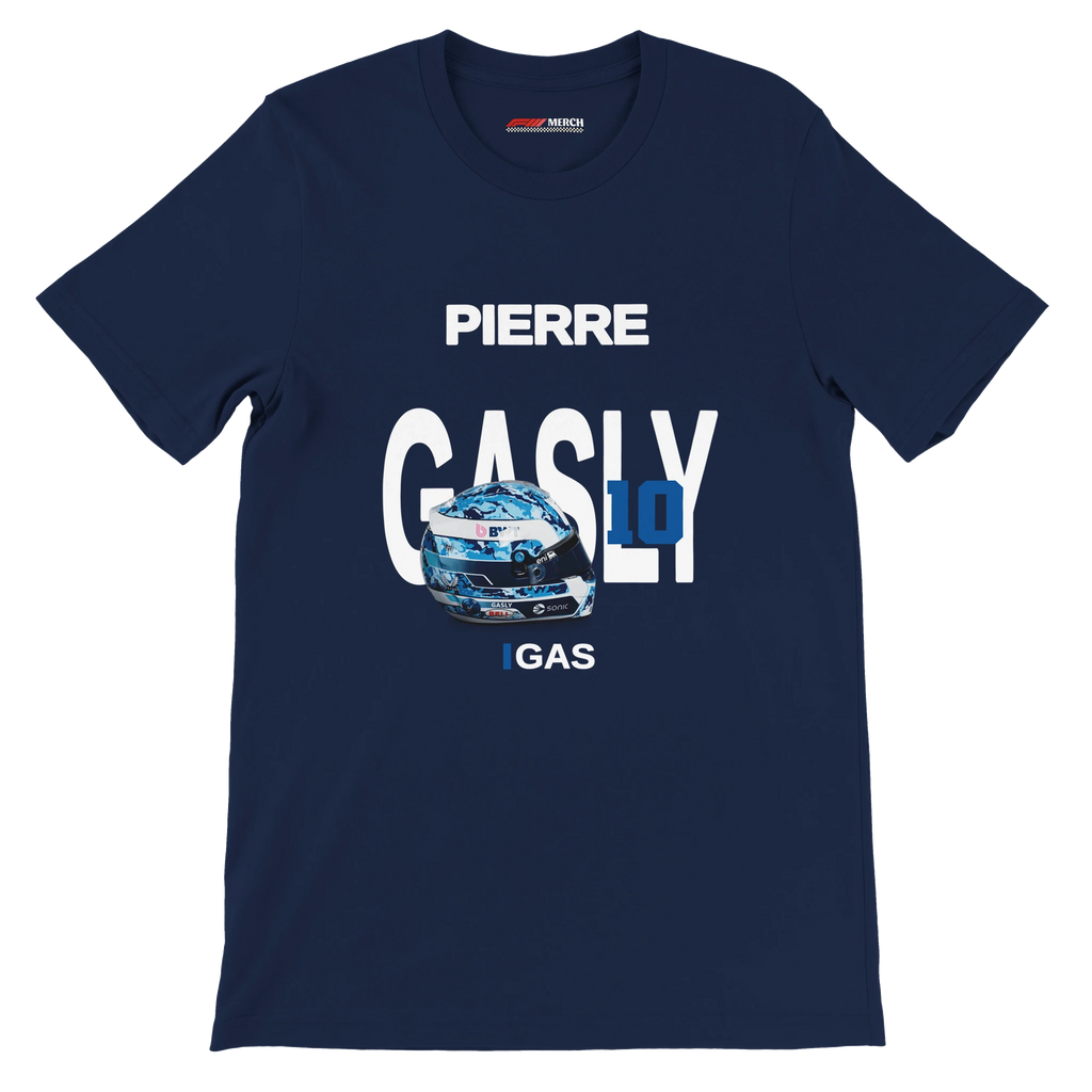f111 merch navy color t-shirt with gasly branding.