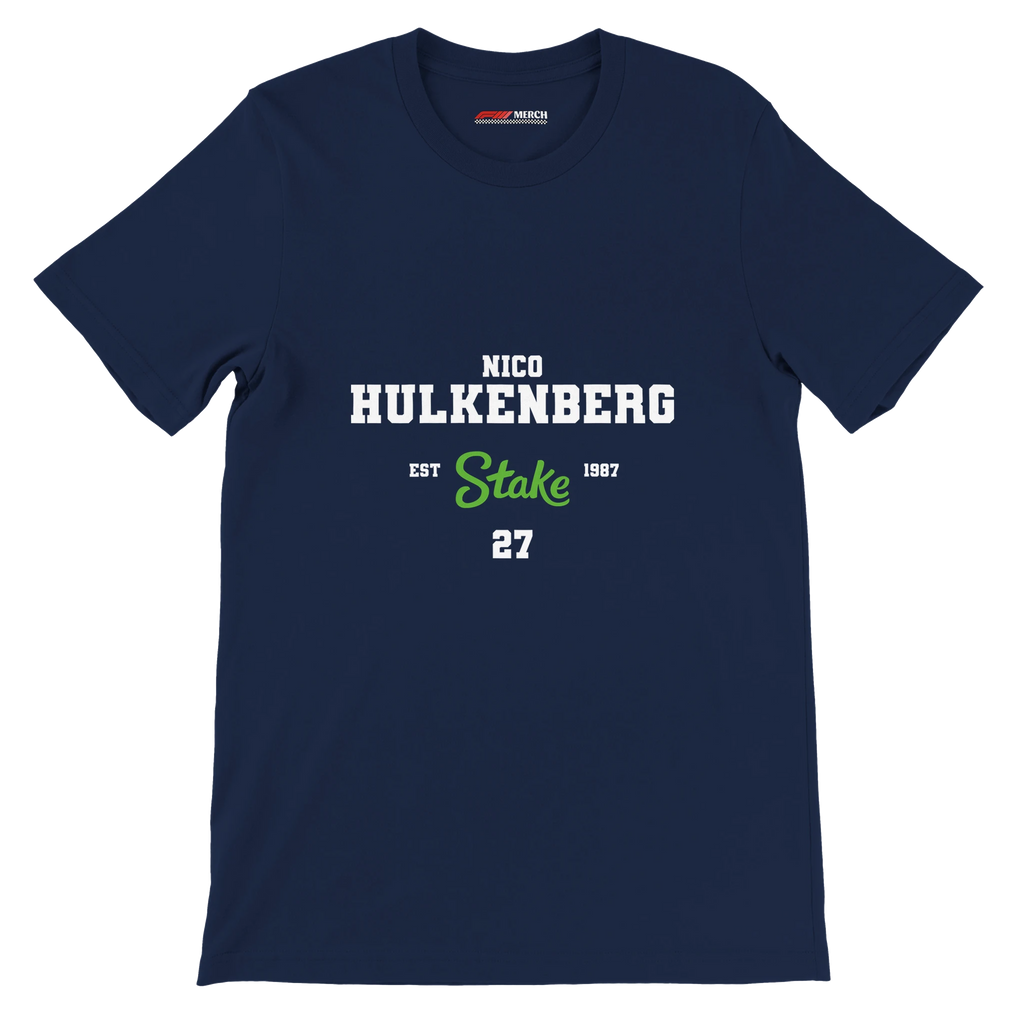 f111 merch navy color t-shirt with nico-hulkenberg branding.