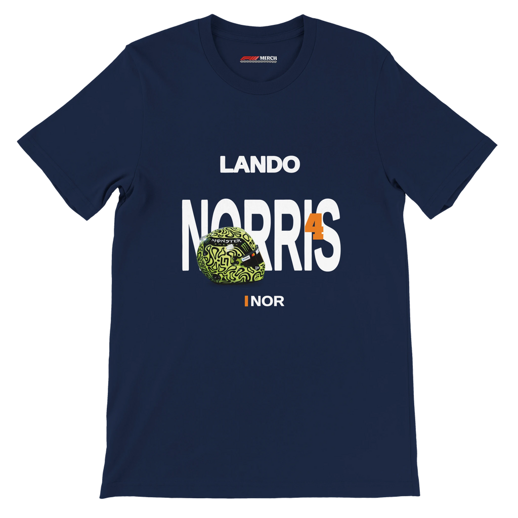 f111 merch navy color t-shirt with norris branding.