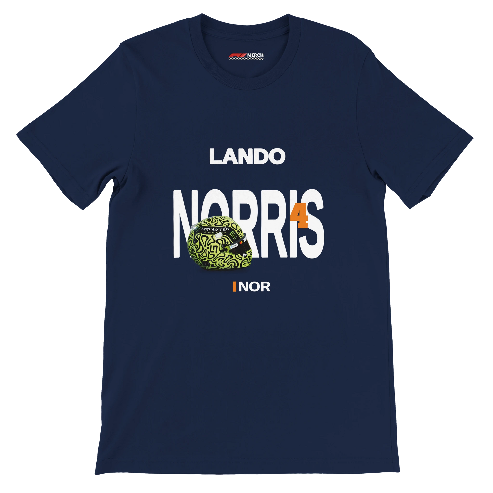 f111 merch navy color t-shirt with norris branding.