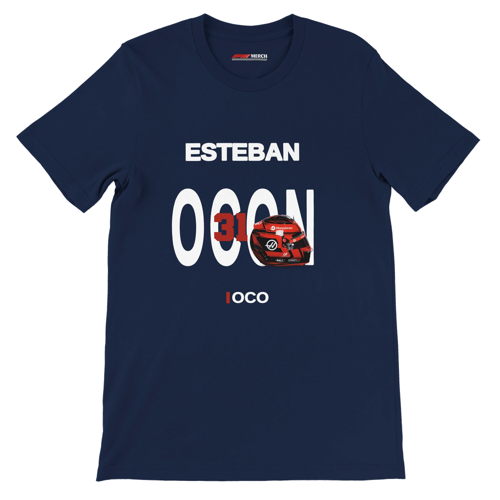 f111 merch navy color t-shirt with ocon branding.