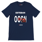 f111 merch navy color t-shirt with ocon branding.