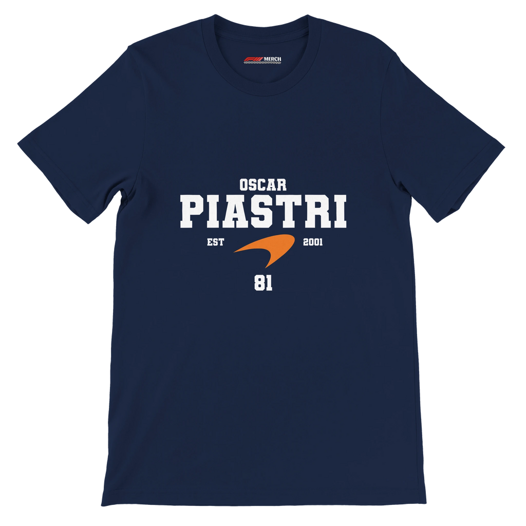 f111 merch navy color t-shirt with oscar-piastri branding.