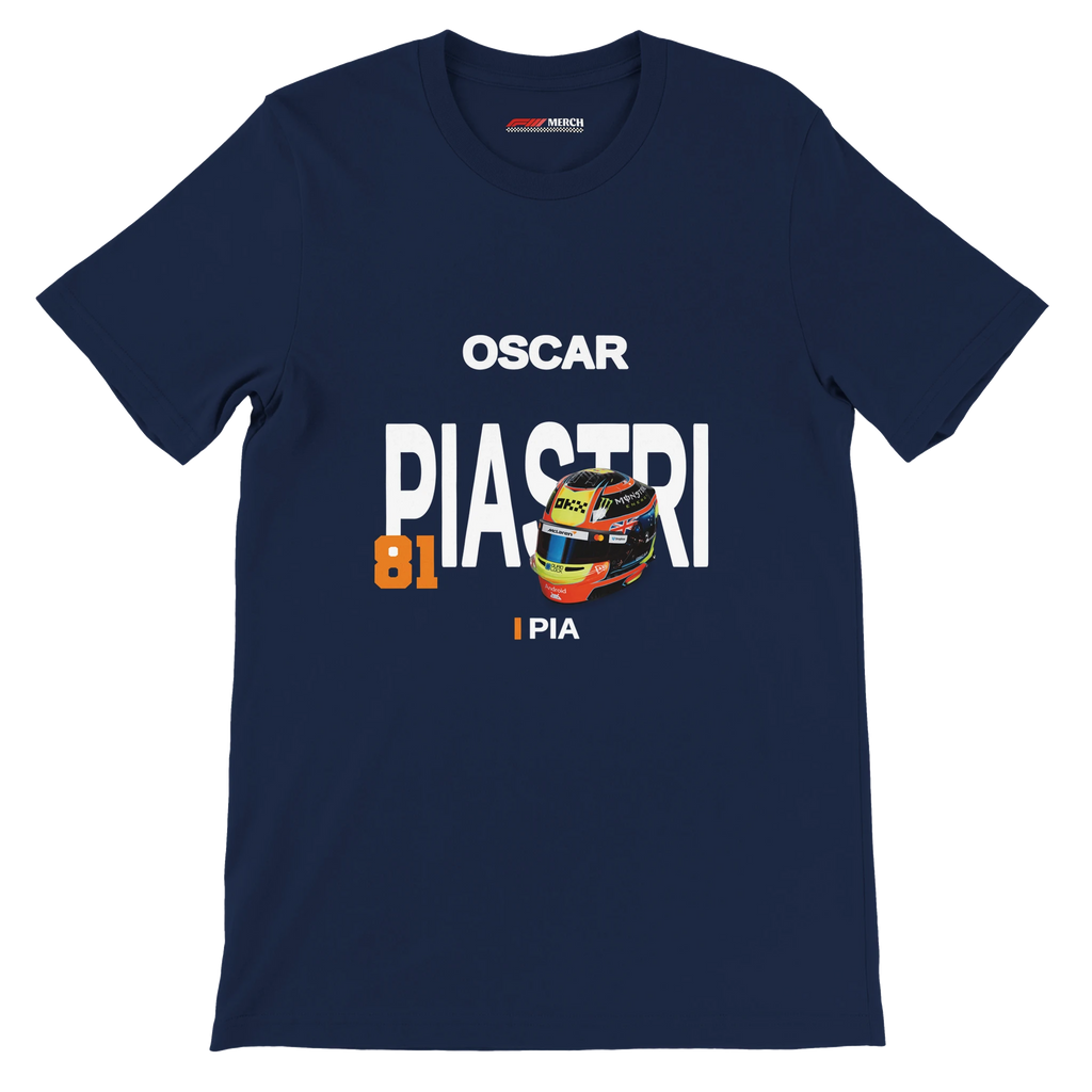 f111 merch navy color t-shirt with piastri branding.