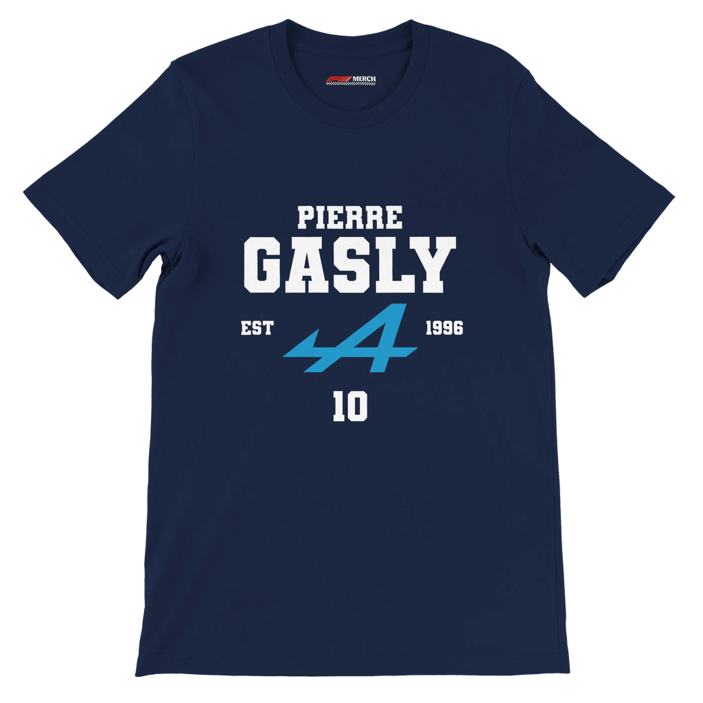 f111 merch navy color t-shirt with pierre-gasly branding.