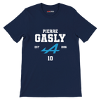 f111 merch navy color t-shirt with pierre-gasly branding.