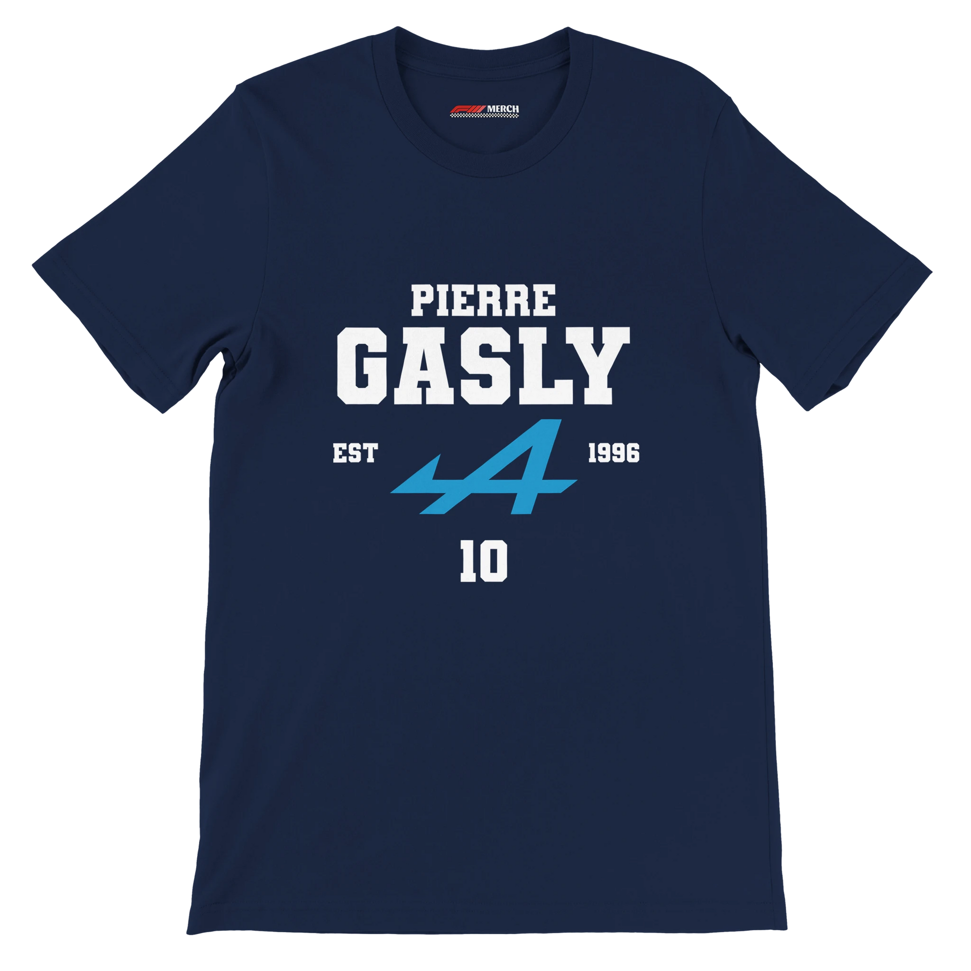 f111 merch navy color t-shirt with pierre-gasly branding.