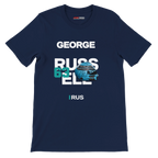 f111 merch navy color t-shirt with russell branding.