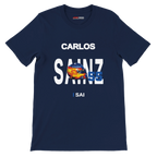 f111 merch navy color t-shirt with sainz branding.