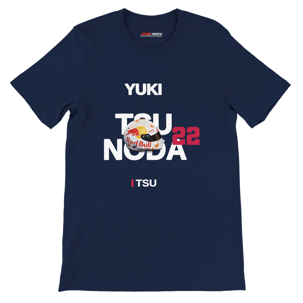 f111 merch navy color t-shirt with tsunoda branding.