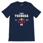 f111 merch navy color t-shirt with yuki-tsunoda branding.