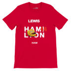 f111 merch red color t-shirt with hamilton branding.