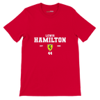 f111 merch red color t-shirt with lewis-hamilton branding.