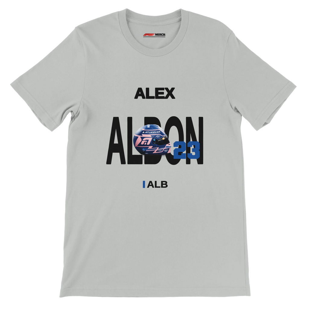 f111 merch silver color t-shirt with albon branding.