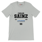 f111 merch silver color t-shirt with carlos-sainz branding.