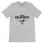 f111 merch silver color t-shirt with colapinto branding.