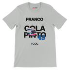 f111 merch silver color t-shirt with colapinto branding.