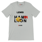 f111 merch silver color t-shirt with hamilton branding.