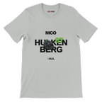 f111 merch silver color t-shirt with hulkenberg branding.