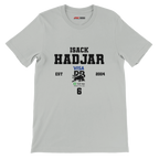 f111 merch silver color t-shirt with isack-hadjar branding.