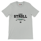 f111 merch silver color t-shirt with lance-stroll branding.