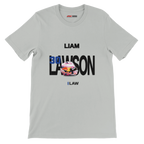 f111 merch silver color t-shirt with lawson branding.