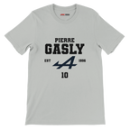 f111 merch silver color t-shirt with pierre-gasly branding.