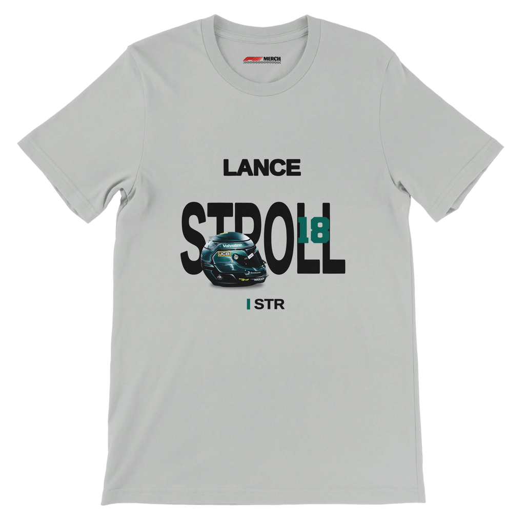 f111 merch silver color t-shirt with stroll branding.