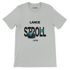 f111 merch silver color t-shirt with stroll branding.